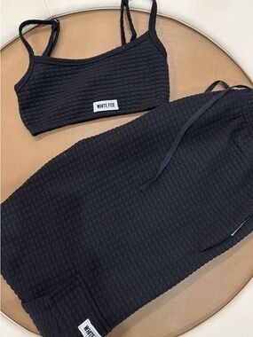 White Fox Boutique Black Ribbed Bralette & Pants Waffle Lounge